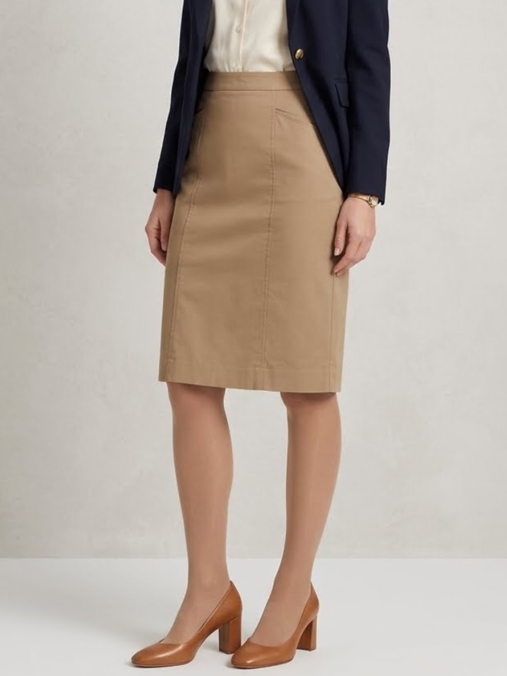 THEORY Tan Cotton Straight Knee Length Pencil Skirt Size 10